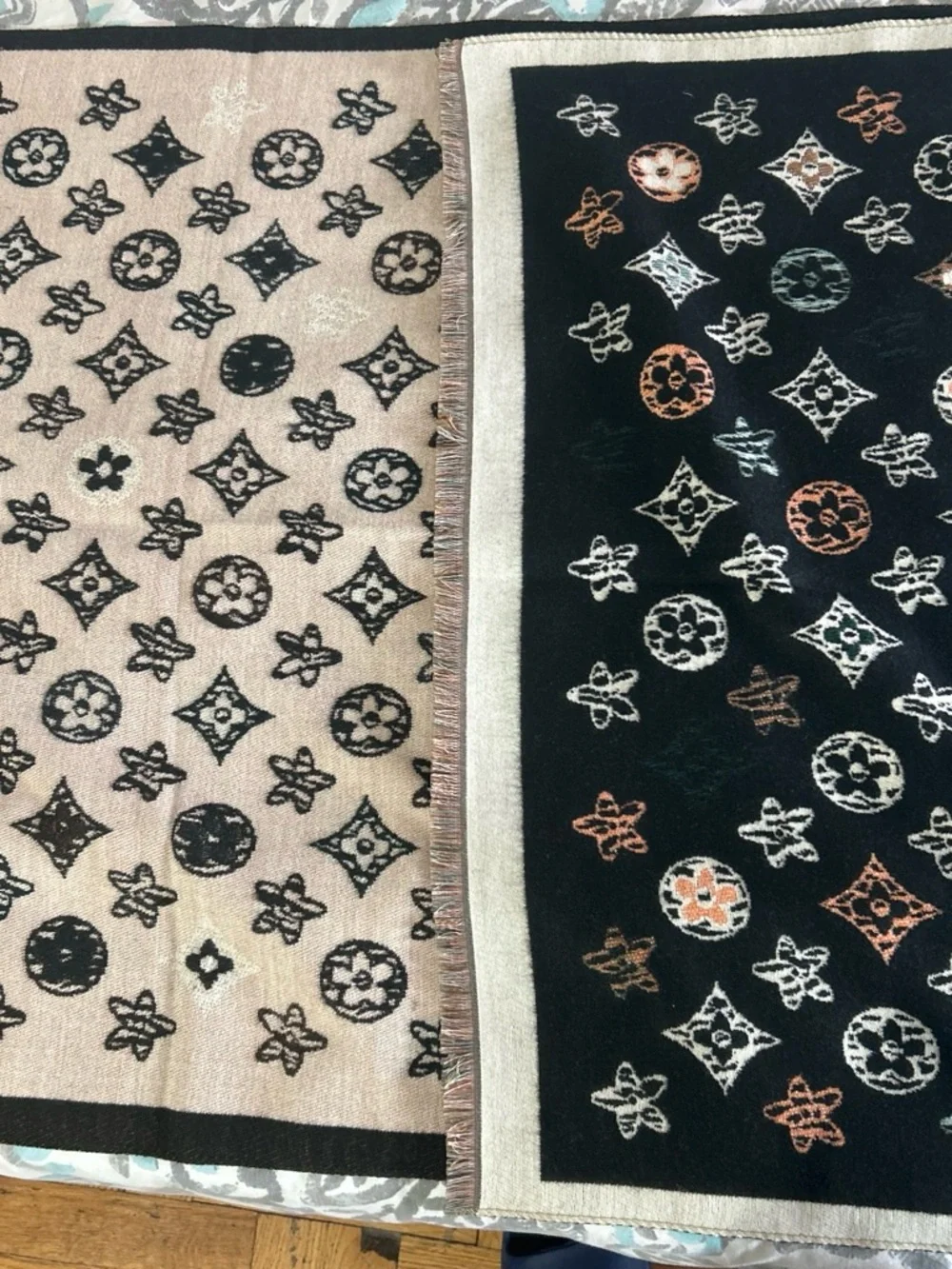Pattern Women Scarf - Black with Multicolor Accents